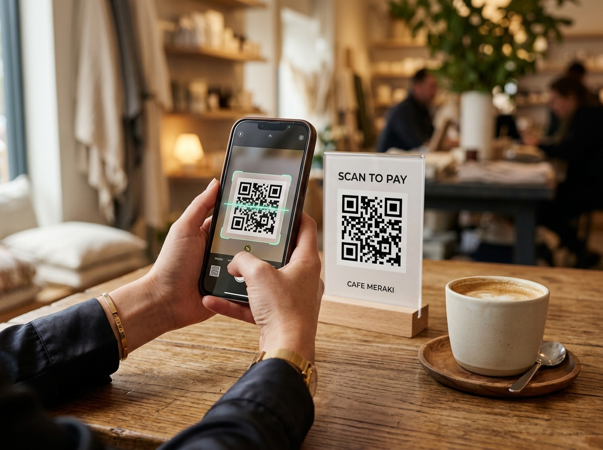 Cliente escaneando o QR Code do balcão